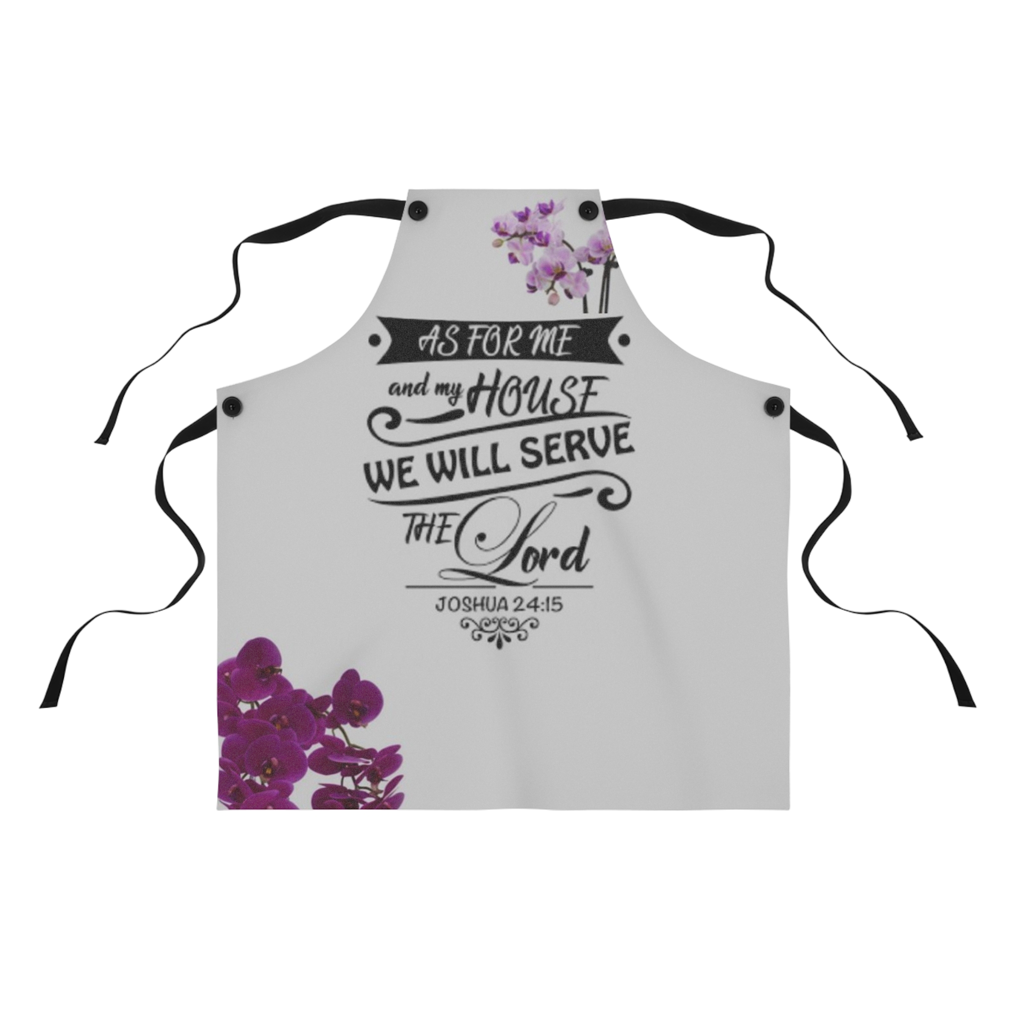 Religious Apron — “As For Me and My House We Will Serve the Lord” Floral Kitchen Apron - Image 2