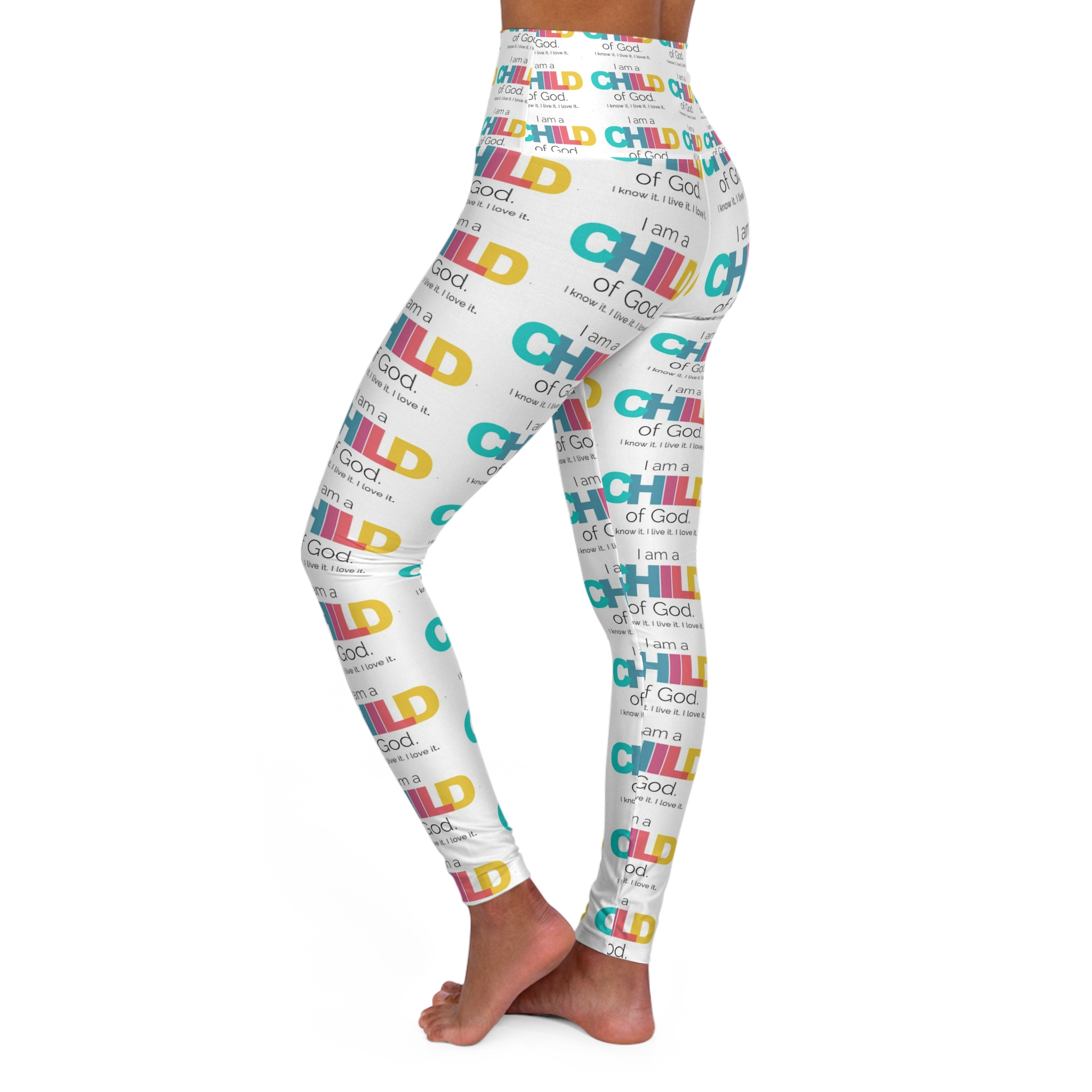 Child of God High-Waisted Yoga Leggings — Colorful Faith Affirmation Print - Image 3