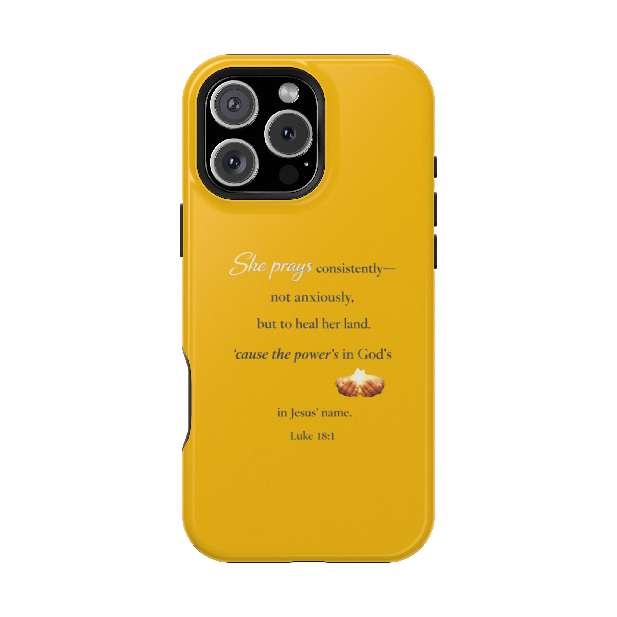 Christian Prayer Magnetic Impact-Resistant Phone Case — "She Prays Consistently" Inspirational Yellow - Image 121