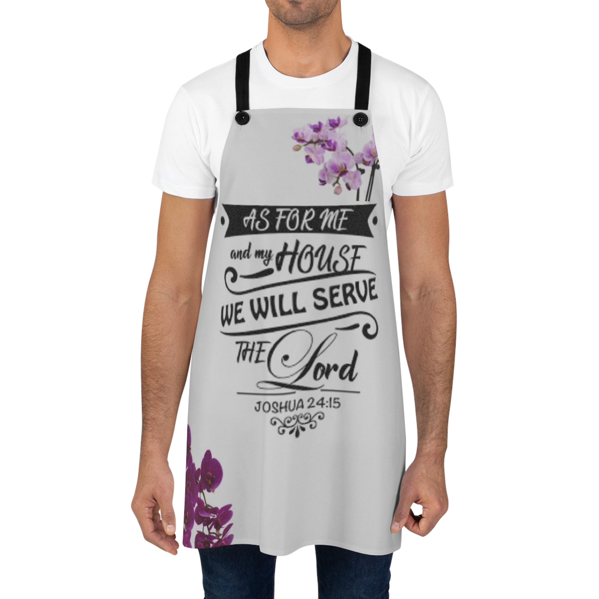 Religious Apron — “As For Me and My House We Will Serve the Lord” Floral Kitchen Apron - Image 4