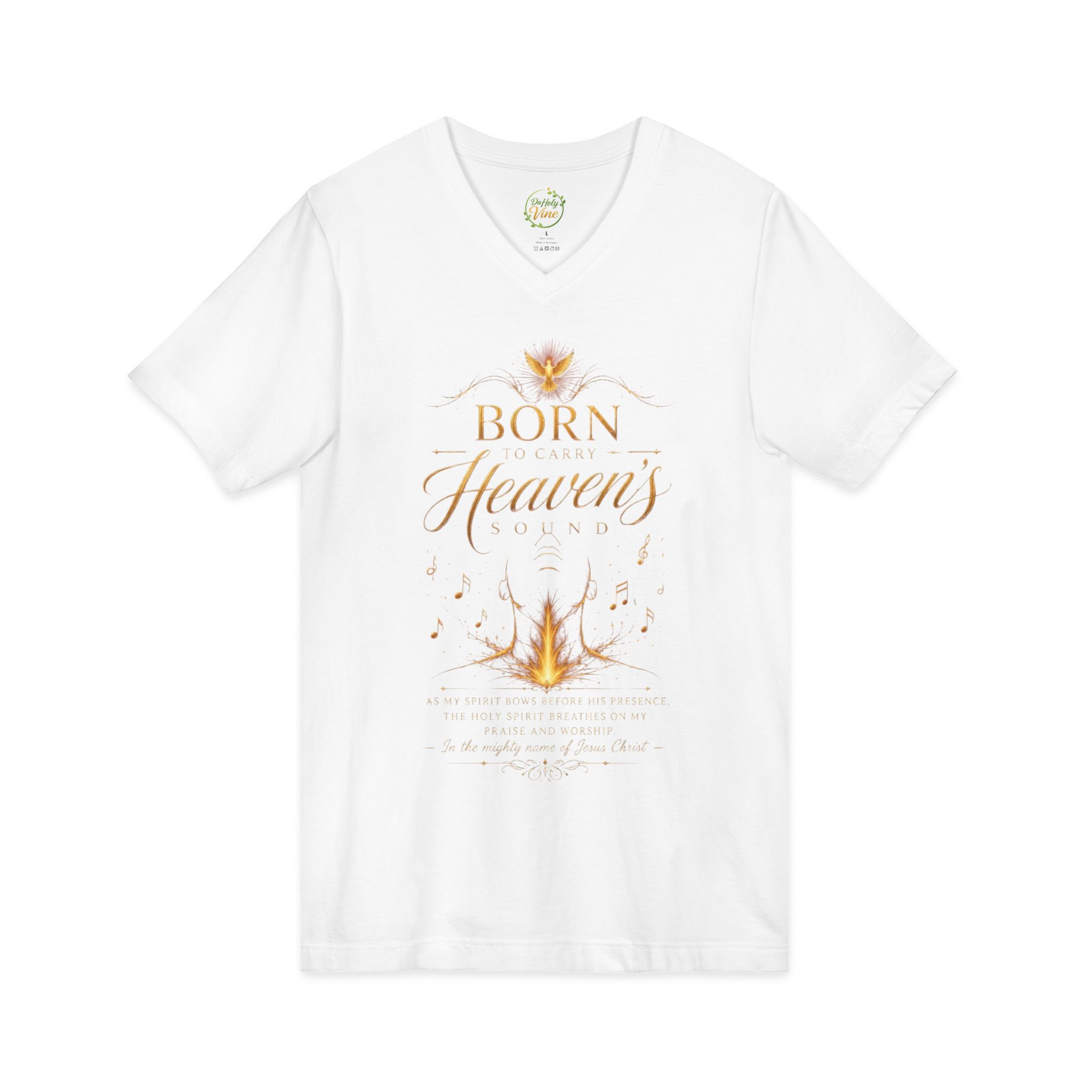 Born to carry heavens Sound V-Neck Tee — Inspirational Christian Faith T‑Shirt - Image 3