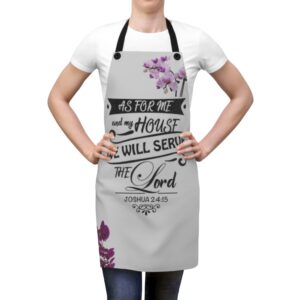Religious Apron — “As For Me and My House We Will Serve the Lord” Floral Kitchen Apron