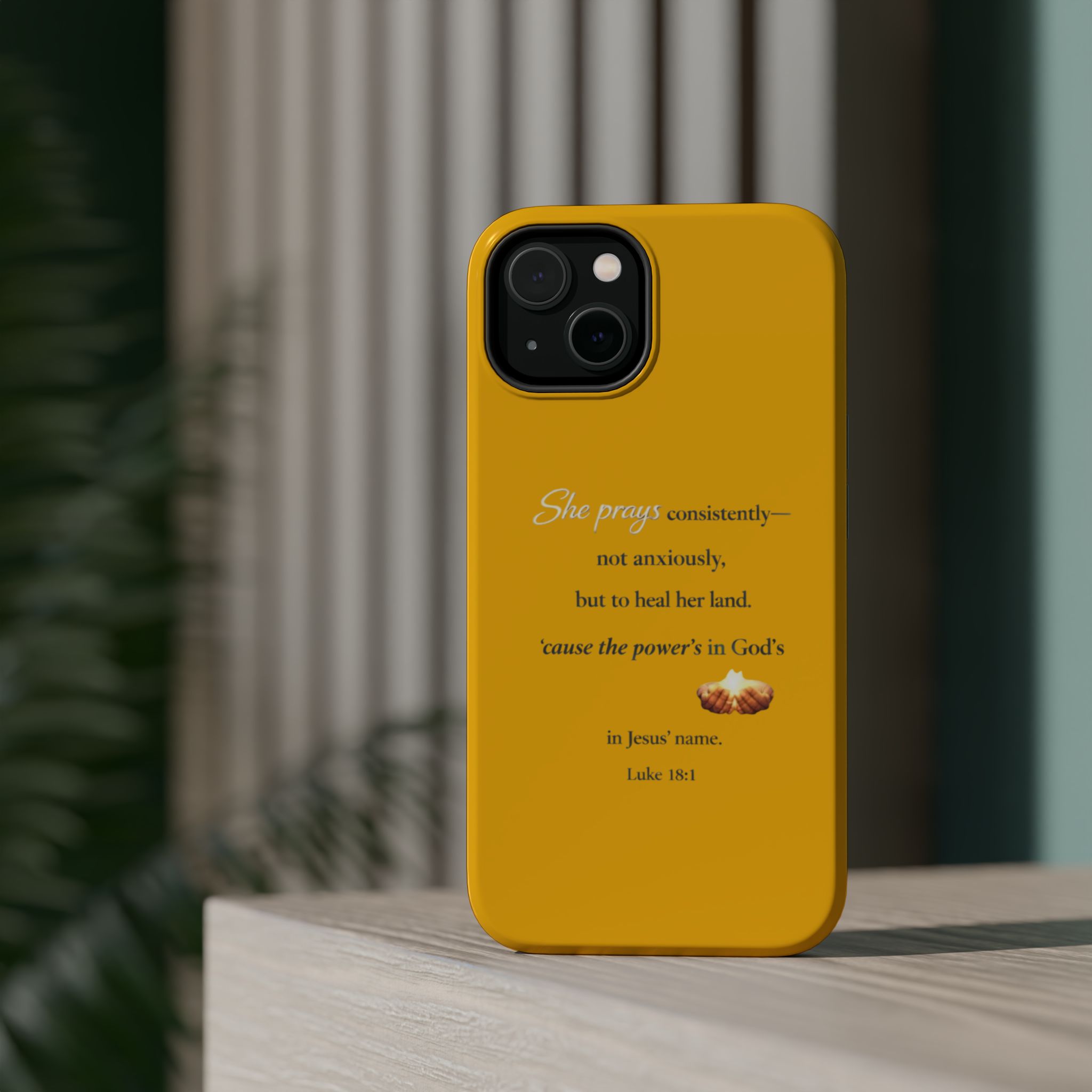 Christian Prayer Magnetic Impact-Resistant Phone Case — "She Prays Consistently" Inspirational Yellow - Image 4