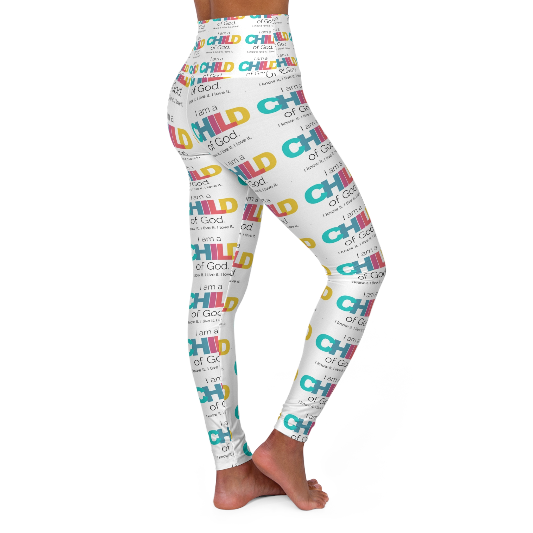 Child of God High-Waisted Yoga Leggings — Colorful Faith Affirmation Print - Image 4