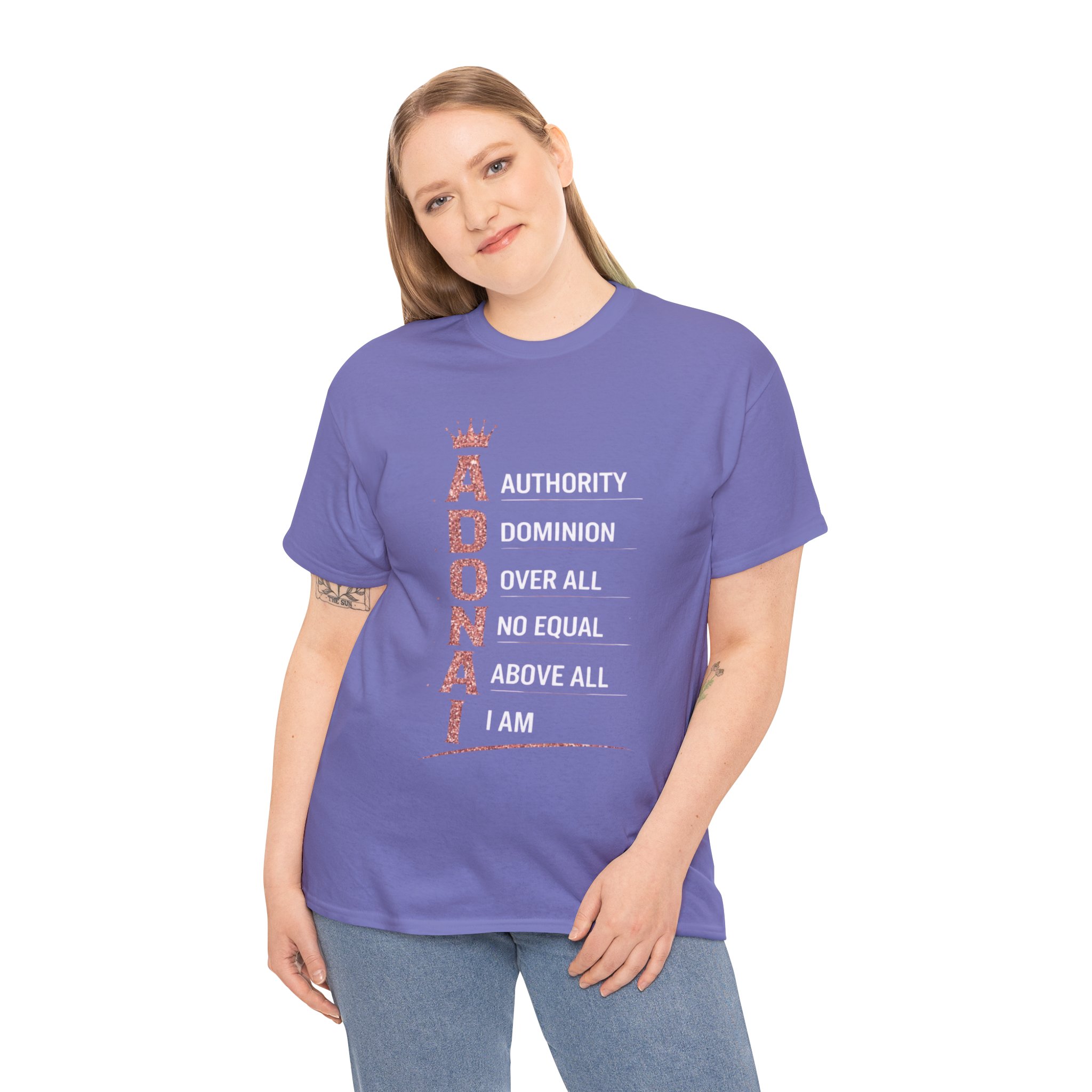 Adonai Faith Tee — Pink Crowned Vertical Scripture Design - Image 6