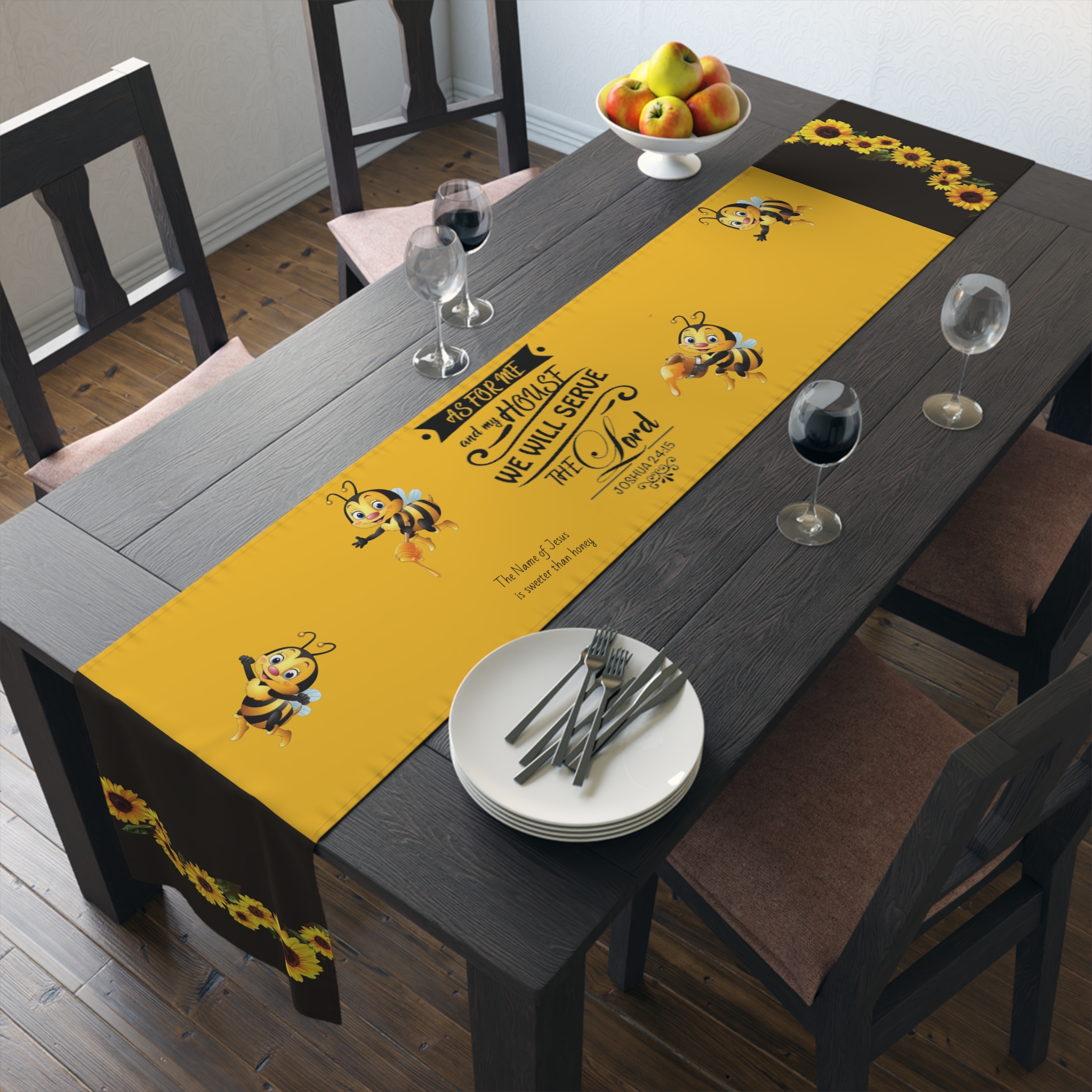 Sunflower Harvest Table Runner – Yellow & Black Cotton-Poly Decorative Table Runner - Image 8