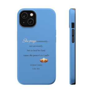 Christian Prayer Quote Magnetic Impact Phone Case — “She prays consistently…” Scripture Luke 10:41 Inspired iPhone Cover