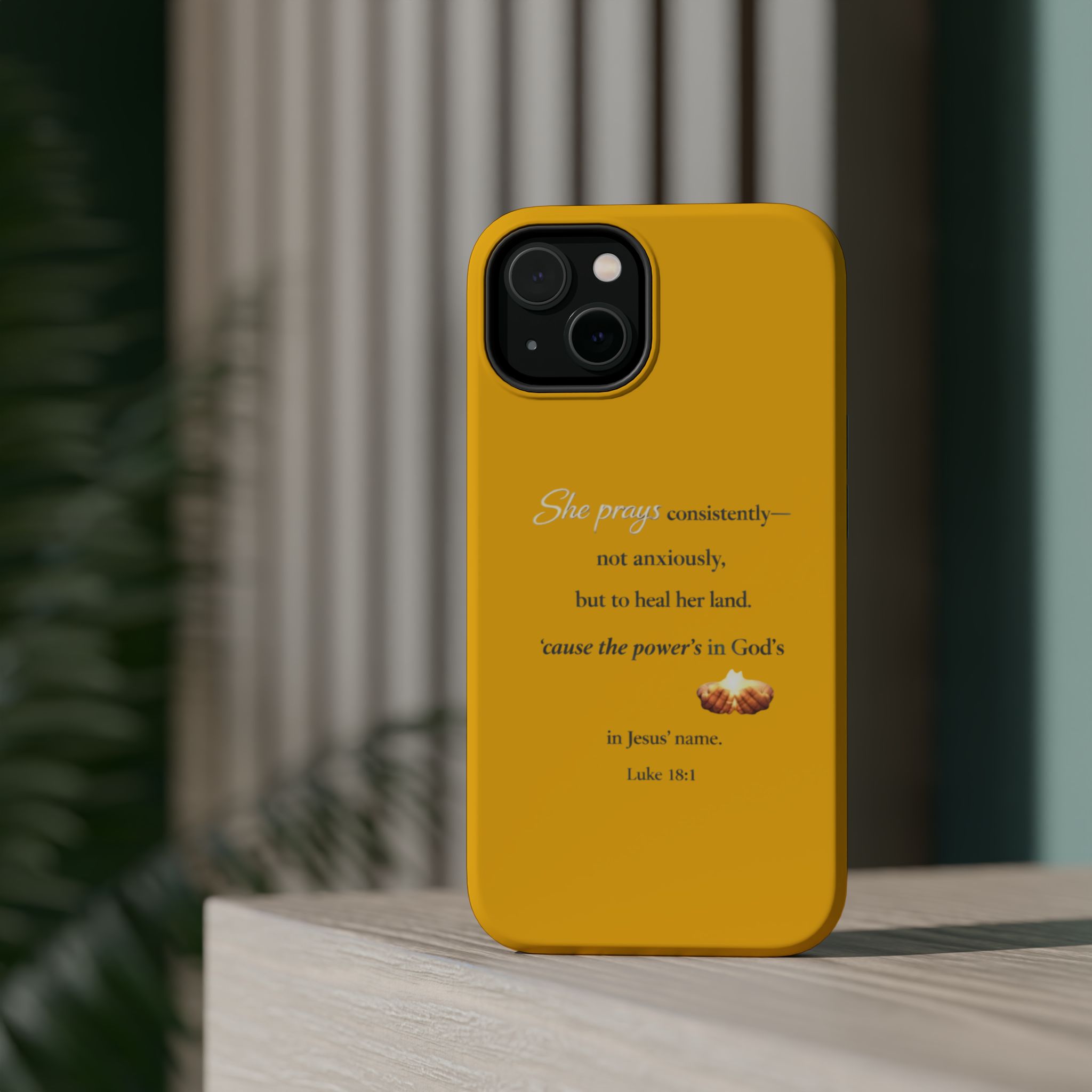 Christian Prayer Magnetic Impact-Resistant Phone Case — "She Prays Consistently" Inspirational Yellow - Image 8