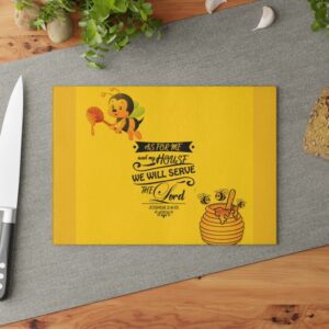Bee Honey Glass Cutting Board – 'As For Me and My House We Will Serve the Lord' Kitchen Decor