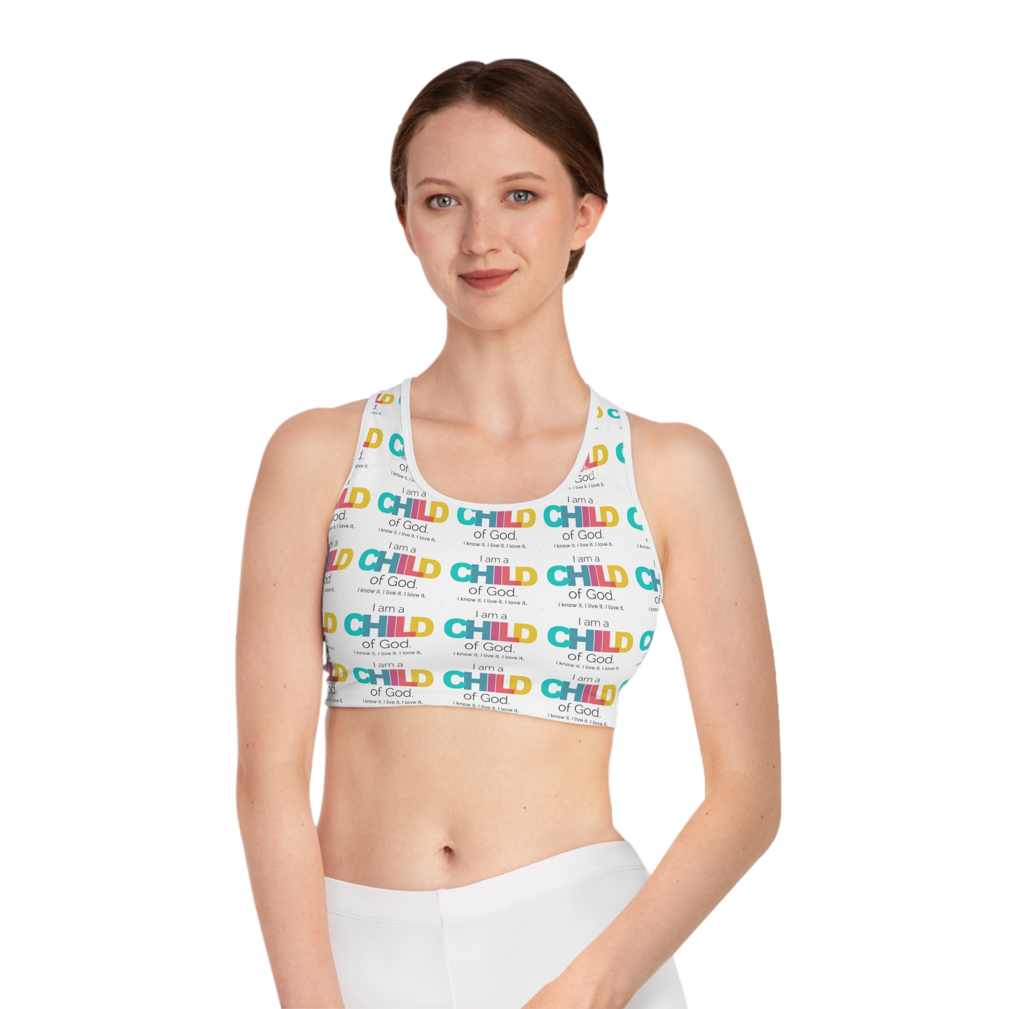 I Am a Child of God Sports Bra — Colorful Faith Activewear - Image 3