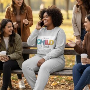 Child of God Crewneck Sweatshirt – Colorful Faith Graphic