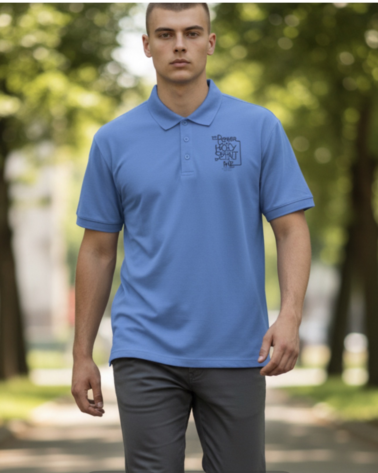 Acts 1:18 polo Sport Polo — Chest Logo "The Power of Body, Mind, Spirit"