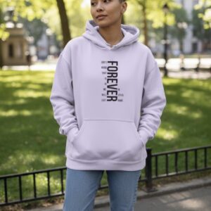 Forever Vertical Script Hoodie — Minimalist Monochrome Streetwear