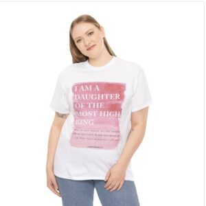 Daughter of the Most High King Tee — Christian Faith Graphic T‑Shirt (Pink Watercolor)