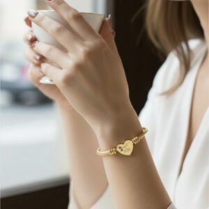 Engravable Heart Cuff Bracelet — Personalized Stainless Steel Wire Bangle