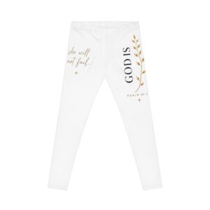 God Is with You White Scripture Leggings — Psalm 46:5 Inspirational Women’s Activewear