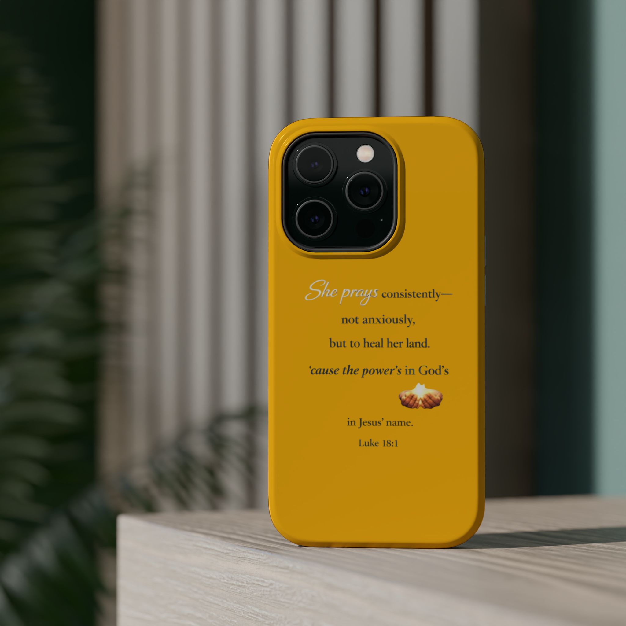 Christian Prayer Magnetic Impact-Resistant Phone Case — "She Prays Consistently" Inspirational Yellow - Image 12