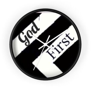 God First Wall Clock — Faith-Inspired Black & White Chevron Home Decor