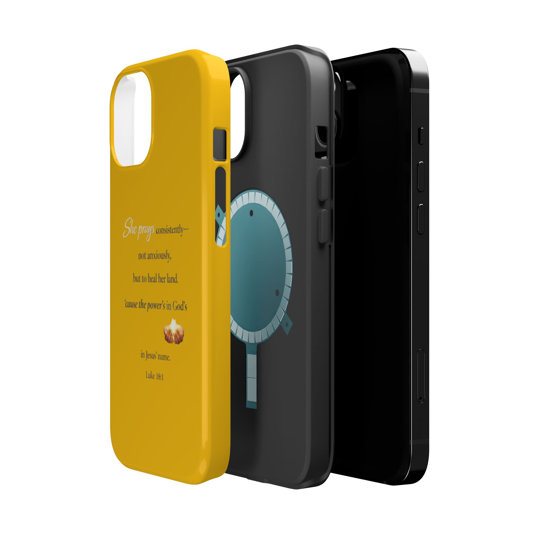 Christian Prayer Magnetic Impact-Resistant Phone Case — "She Prays Consistently" Inspirational Yellow - Image 2