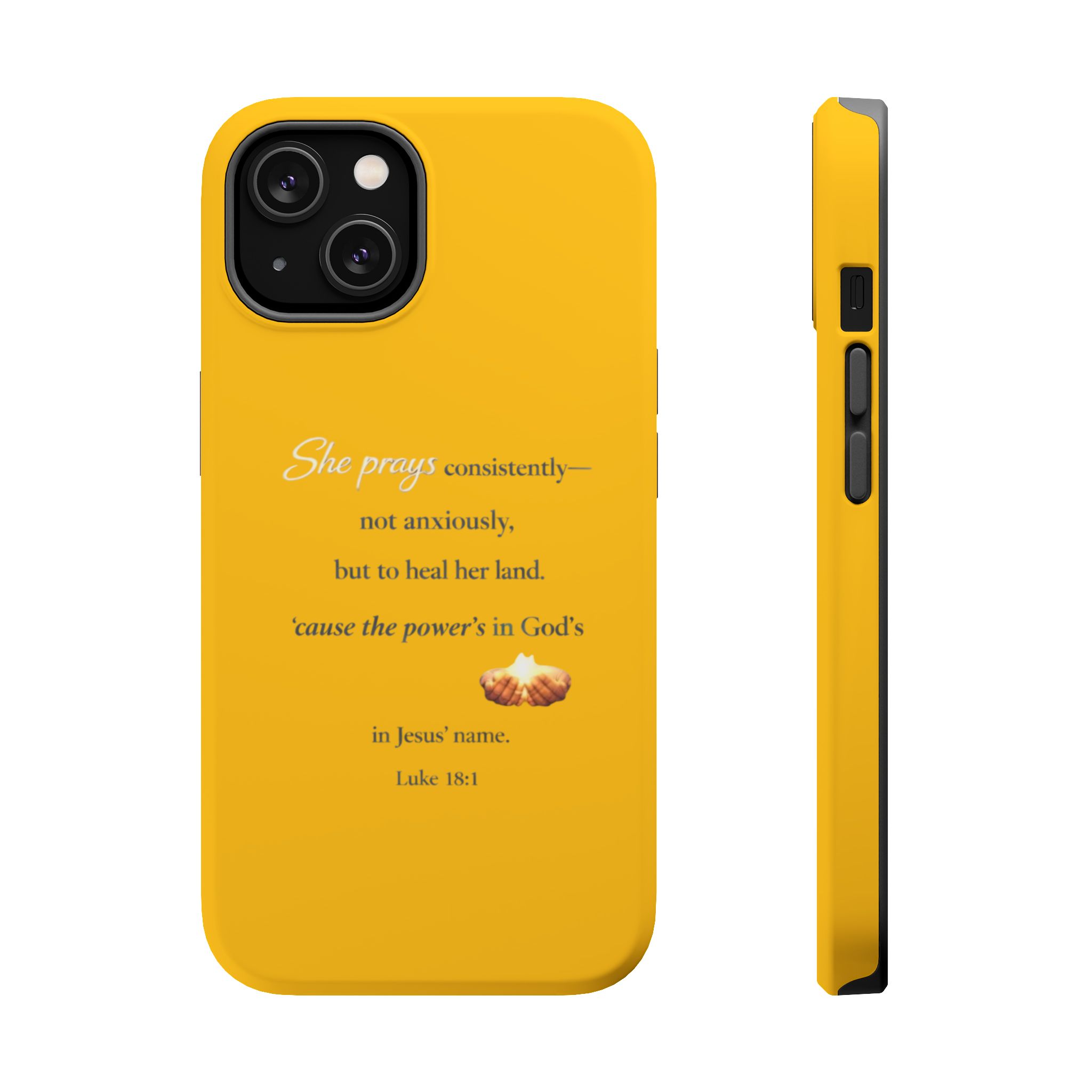 Christian Prayer Magnetic Impact-Resistant Phone Case — "She Prays Consistently" Inspirational Yellow - Image 5