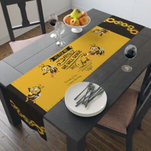 Sunflower Harvest Table Runner – Yellow & Black Cotton-Poly Decorative Table Runner
