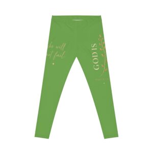 Faith-Inspired Women's Leggings — "God Is" Green Floral Activewear