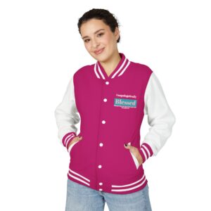 Blessed Letterman Jacket — Pink White Varsity Bomber