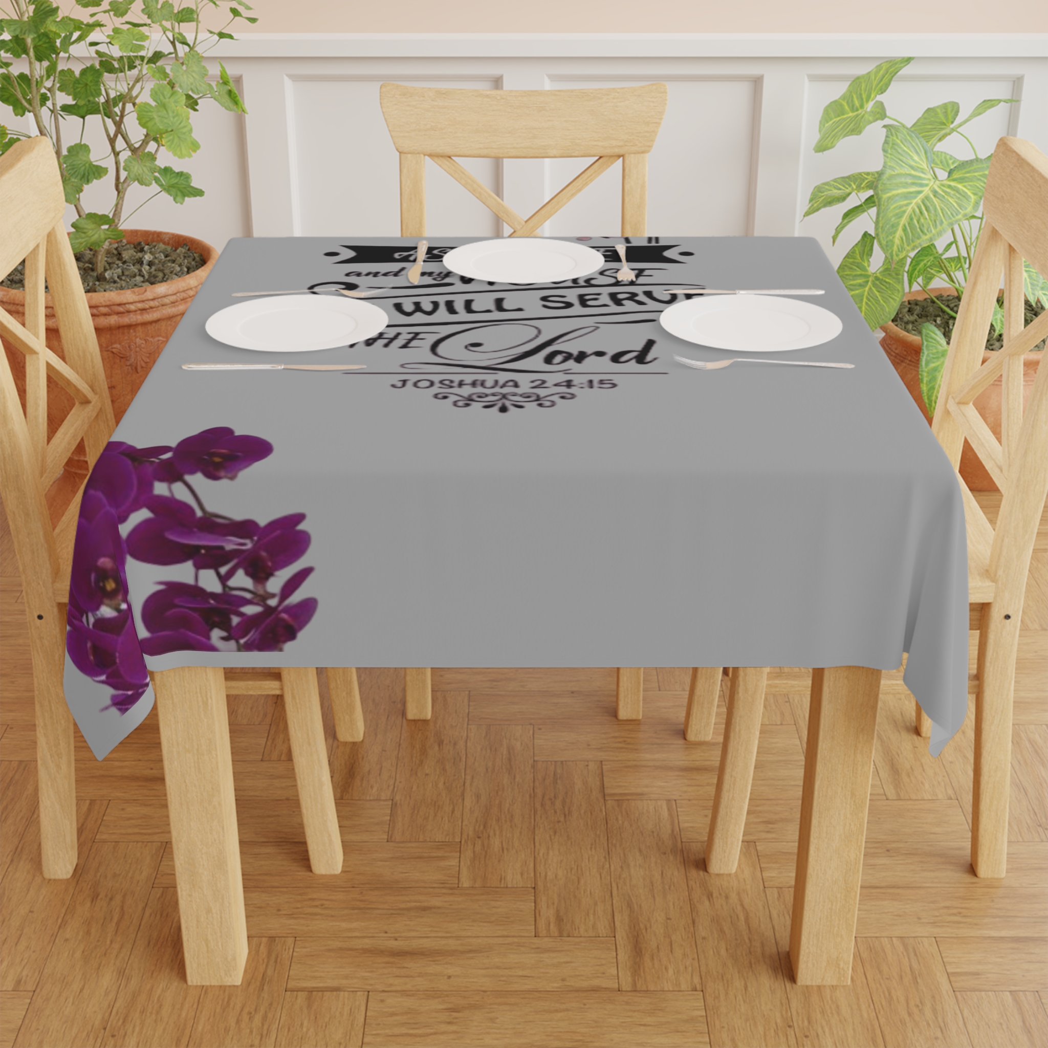 Faith Tablecloth - "As For Me and My House We Will Serve the Lord" Joshua 24:15 Floral Table Cover - Image 4