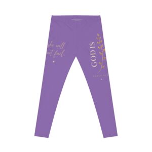 Christian Purple Leggings — "God Is" Inspirational Scripture Activewear