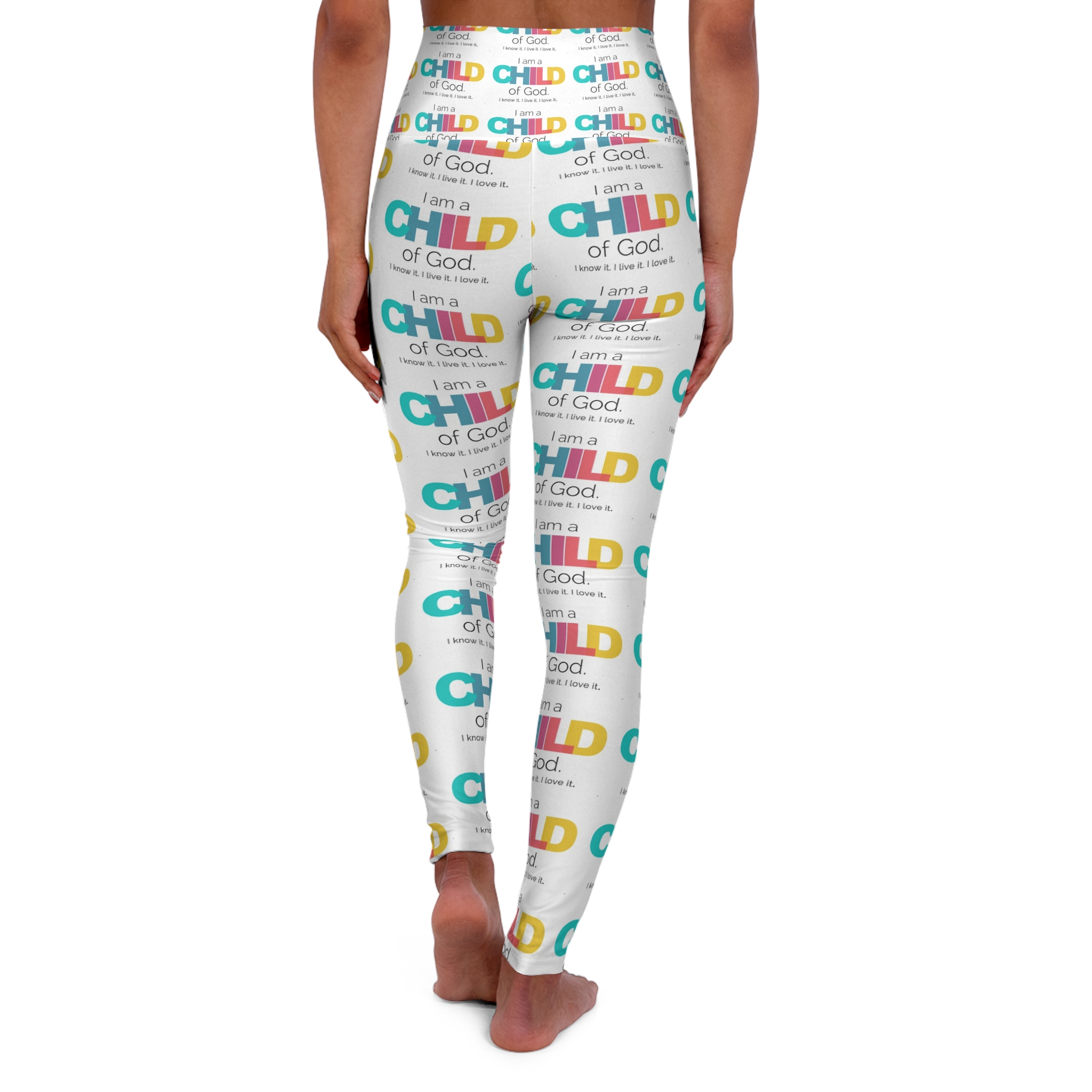 Child of God High-Waisted Yoga Leggings — Colorful Faith Affirmation Print - Image 2