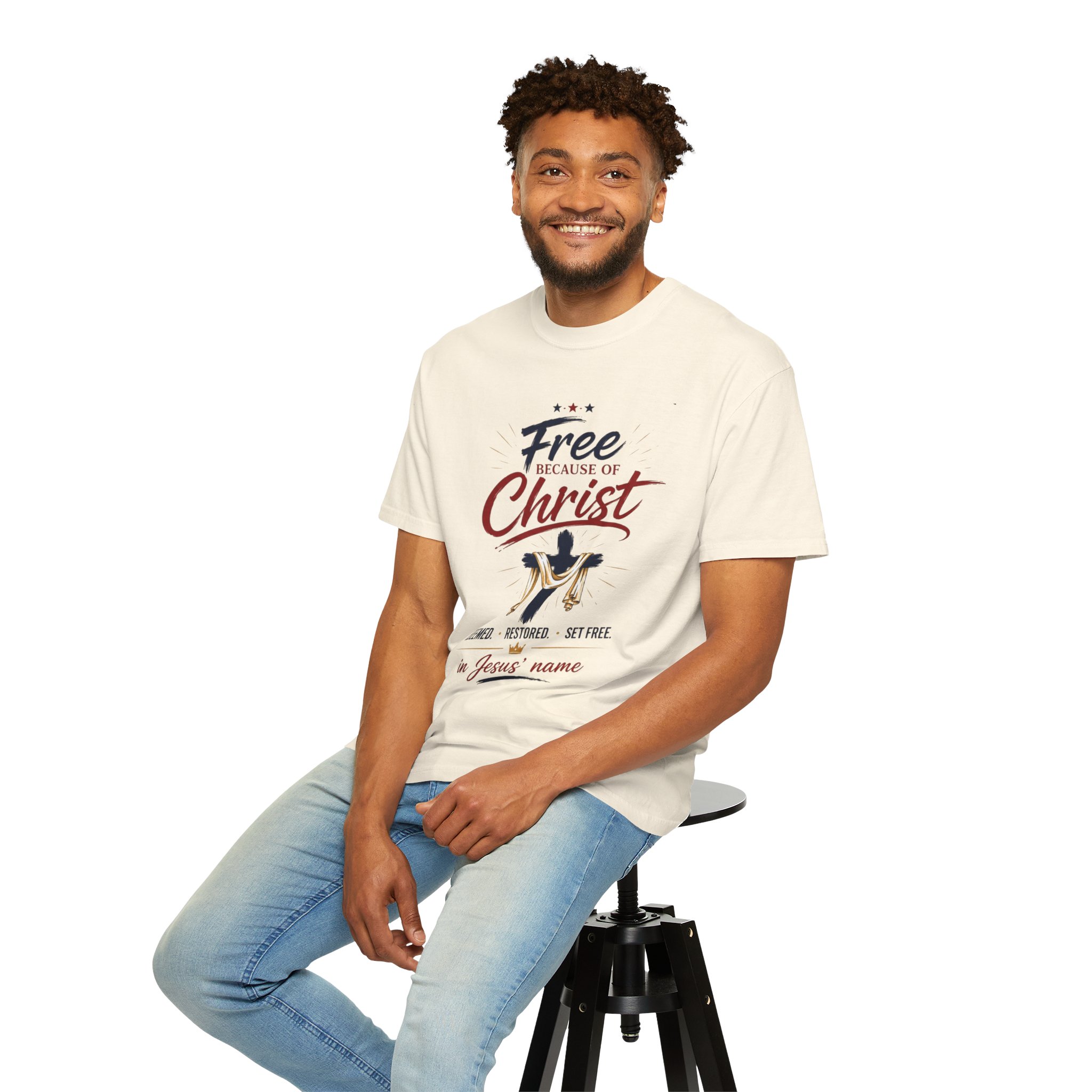 Free Because of Christ T-Shirt — Christian Faith / Galatians 5:1 Inspirational Tee - Image 13