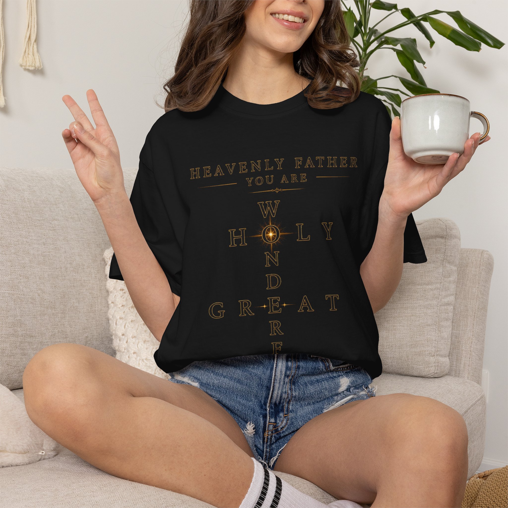 Heavenly Father Cross T‑Shirt — "You Are Wonderful, Holy, Great" Christian Faith Tee - Image 26