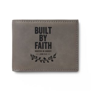 Men’s Built by Faith Bi-Fold Wallet — Religious Leather Card Wallet with 'Built by Faith' Design