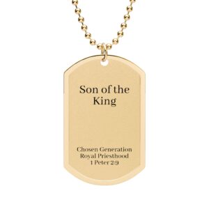 Son of the King Gold Dog Tag Necklace - Religious Men's Pendant