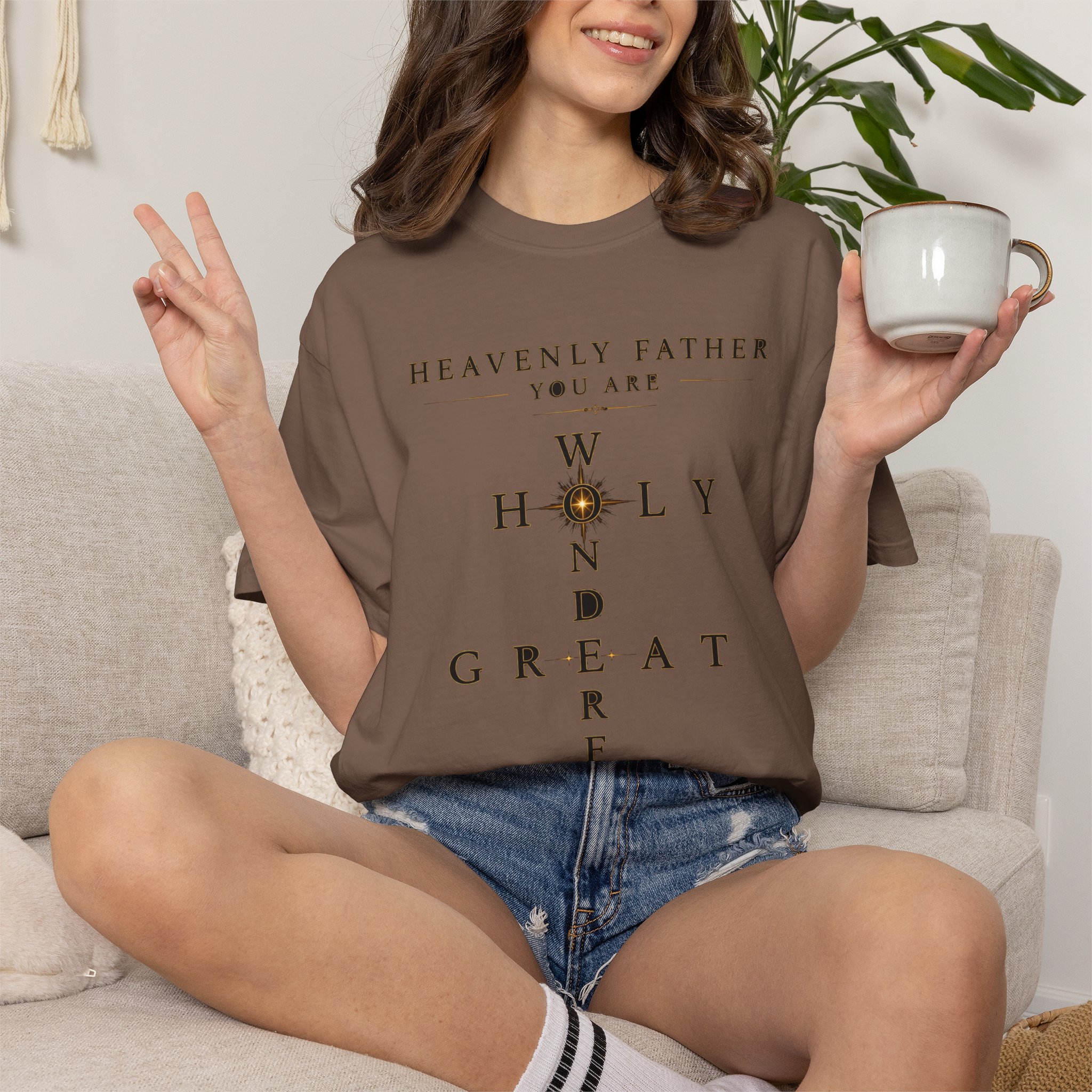 Heavenly Father Cross T‑Shirt — "You Are Wonderful, Holy, Great" Christian Faith Tee - Image 41