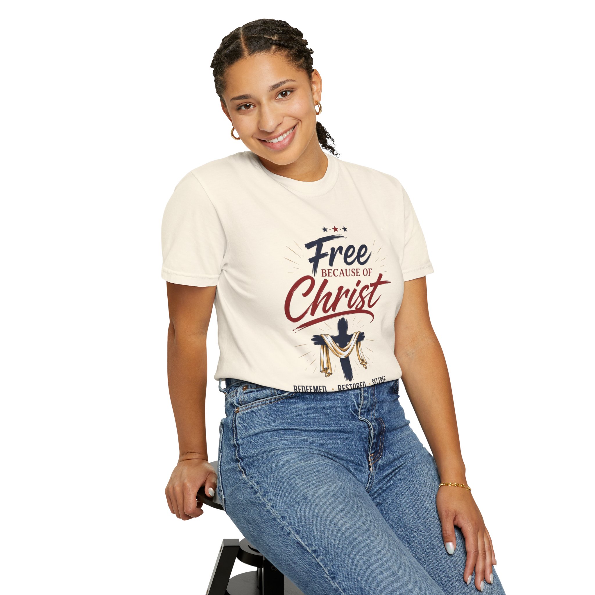 Free Because of Christ T-Shirt — Christian Faith / Galatians 5:1 Inspirational Tee - Image 14