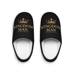 Kingdom Man Indoor Slippers — Men's Cozy Black House Shoes with Gold Crown