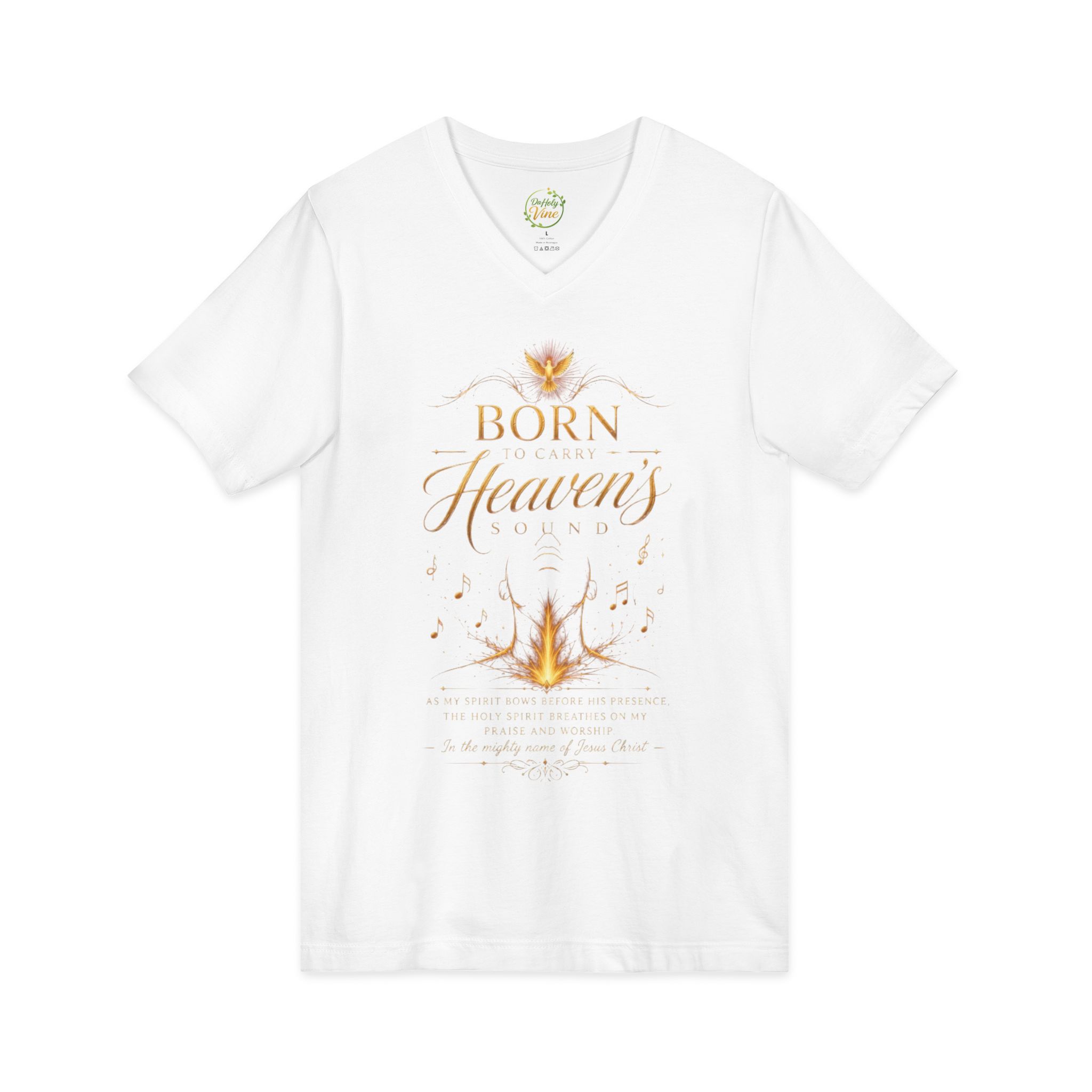Born to carry heavens Sound V-Neck Tee — Inspirational Christian Faith T‑Shirt - Image 4