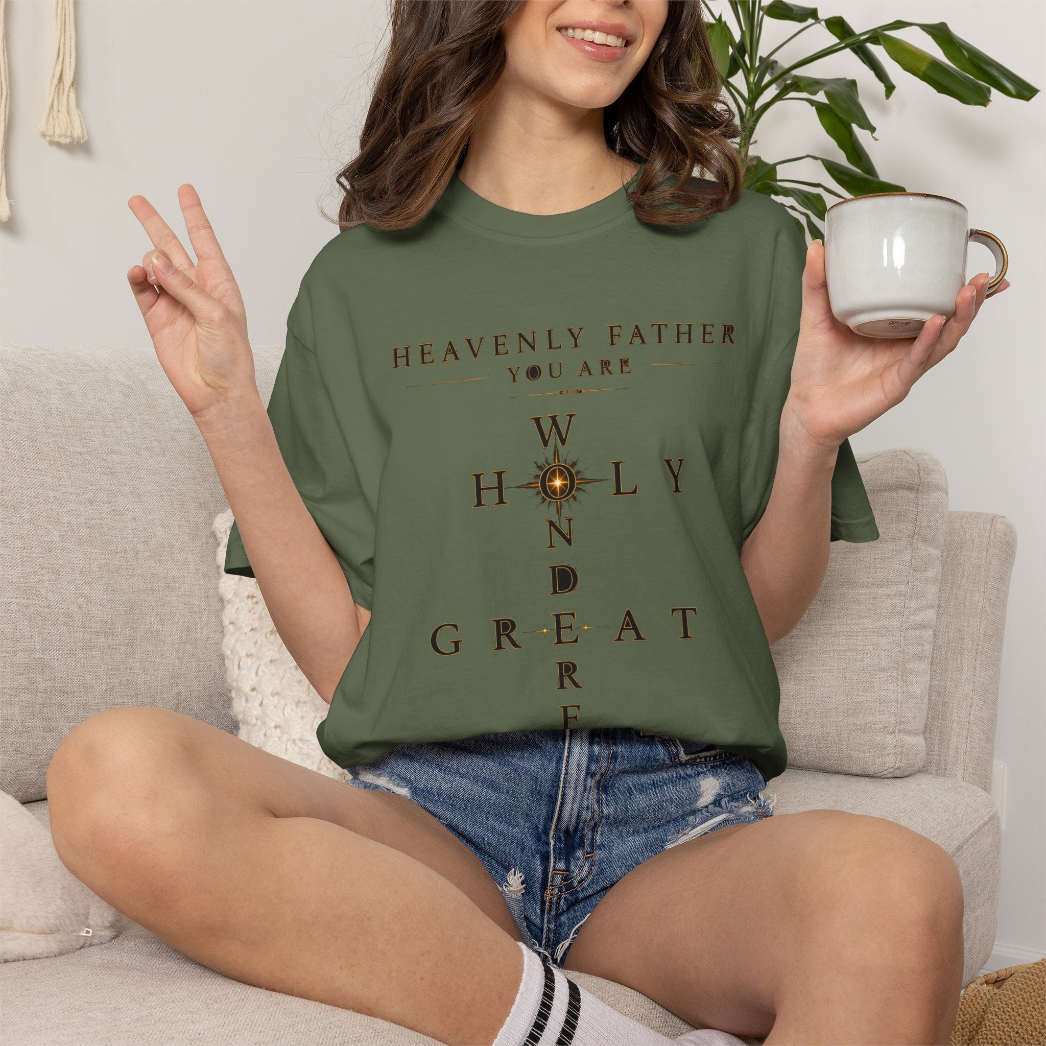 Heavenly Father Cross T‑Shirt — "You Are Wonderful, Holy, Great" Christian Faith Tee - Image 5