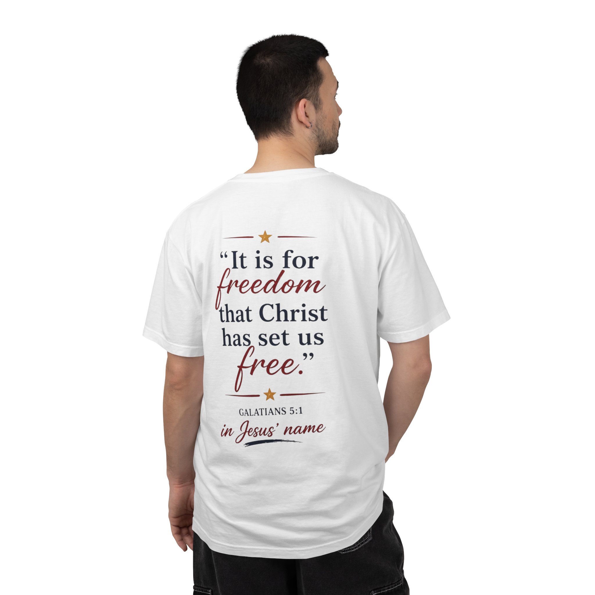Free Because of Christ T-Shirt — Christian Faith / Galatians 5:1 Inspirational Tee - Image 7