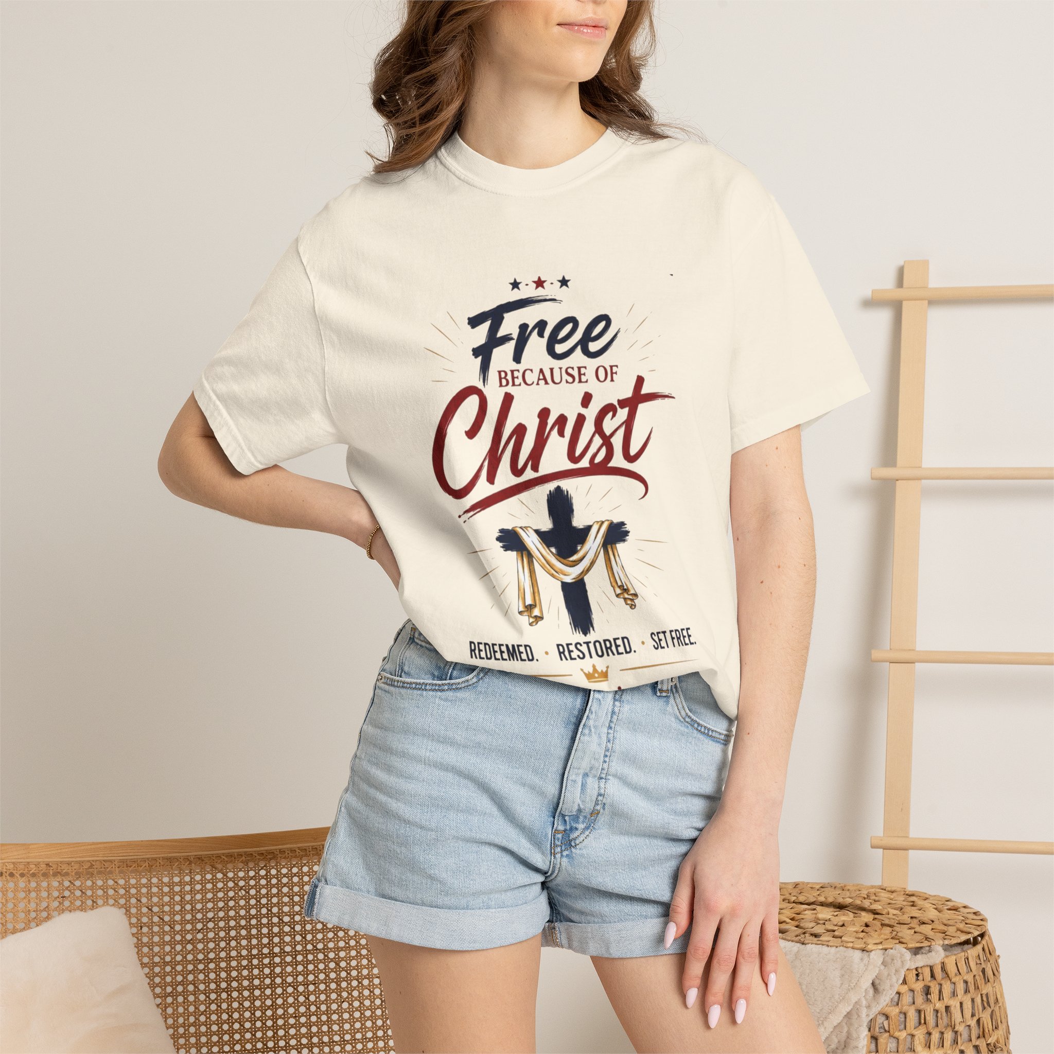 Free Because of Christ T-Shirt — Christian Faith / Galatians 5:1 Inspirational Tee - Image 12