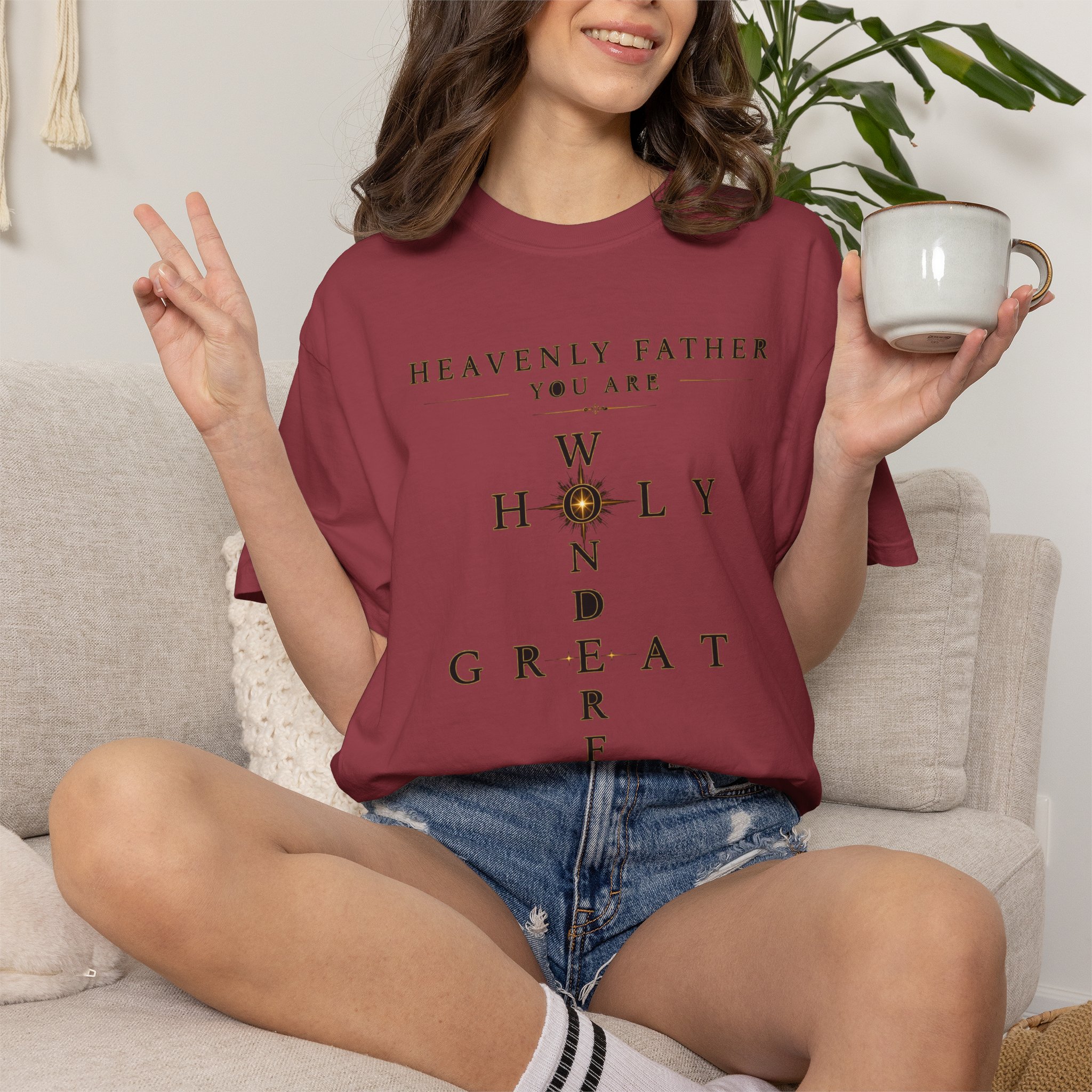 Heavenly Father Cross T‑Shirt — "You Are Wonderful, Holy, Great" Christian Faith Tee - Image 14