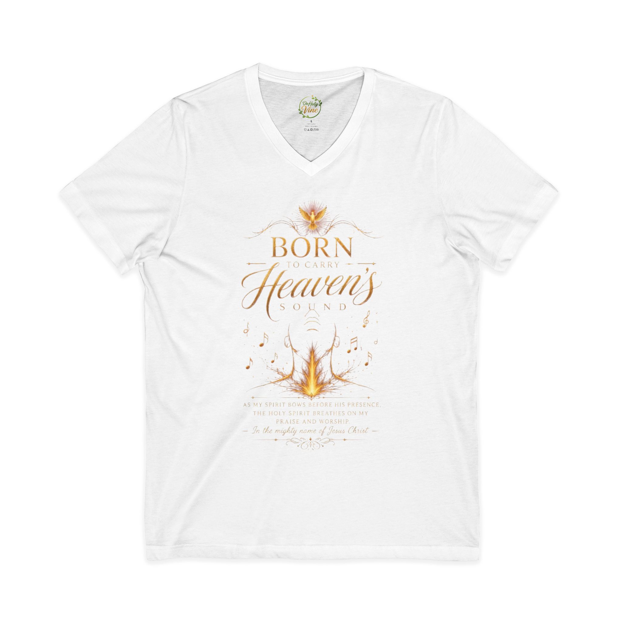 Born to carry heavens Sound V-Neck Tee — Inspirational Christian Faith T‑Shirt - Image 2