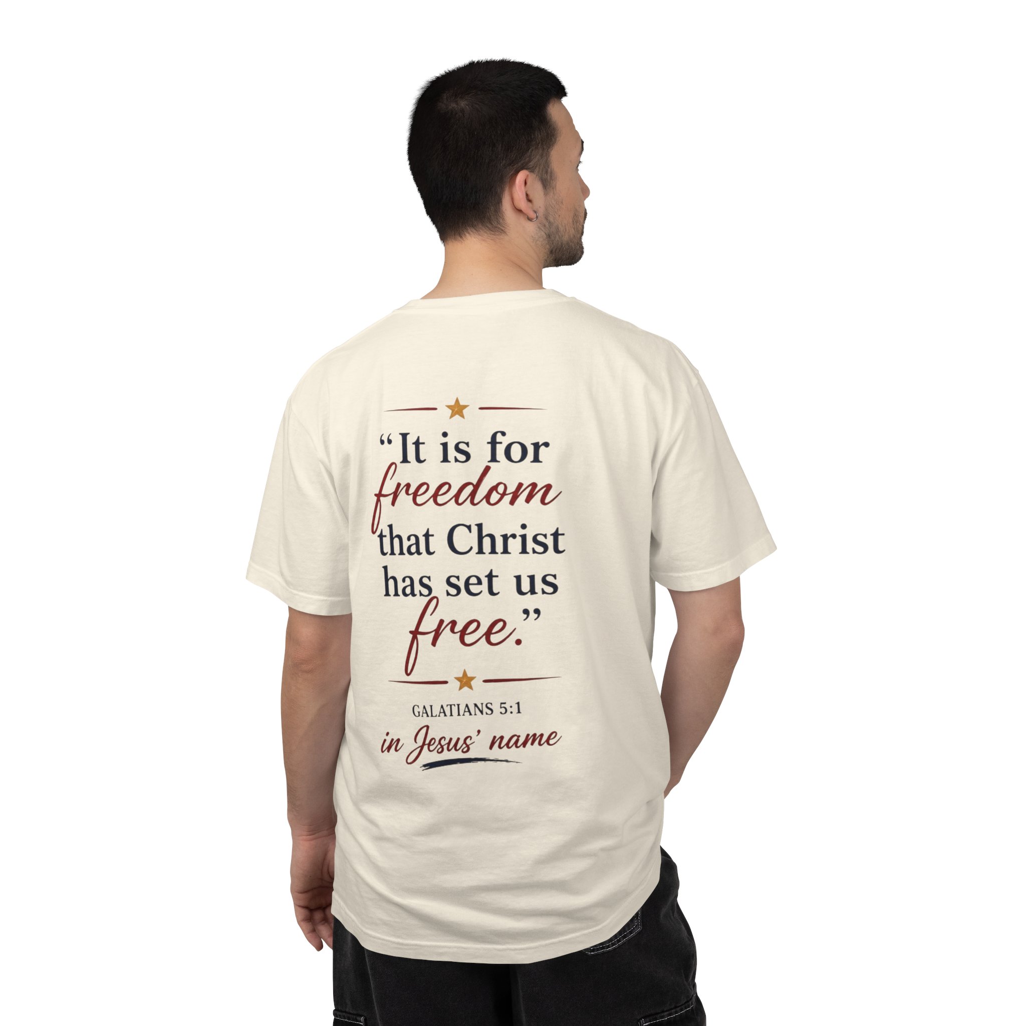 Free Because of Christ T-Shirt — Christian Faith / Galatians 5:1 Inspirational Tee - Image 15