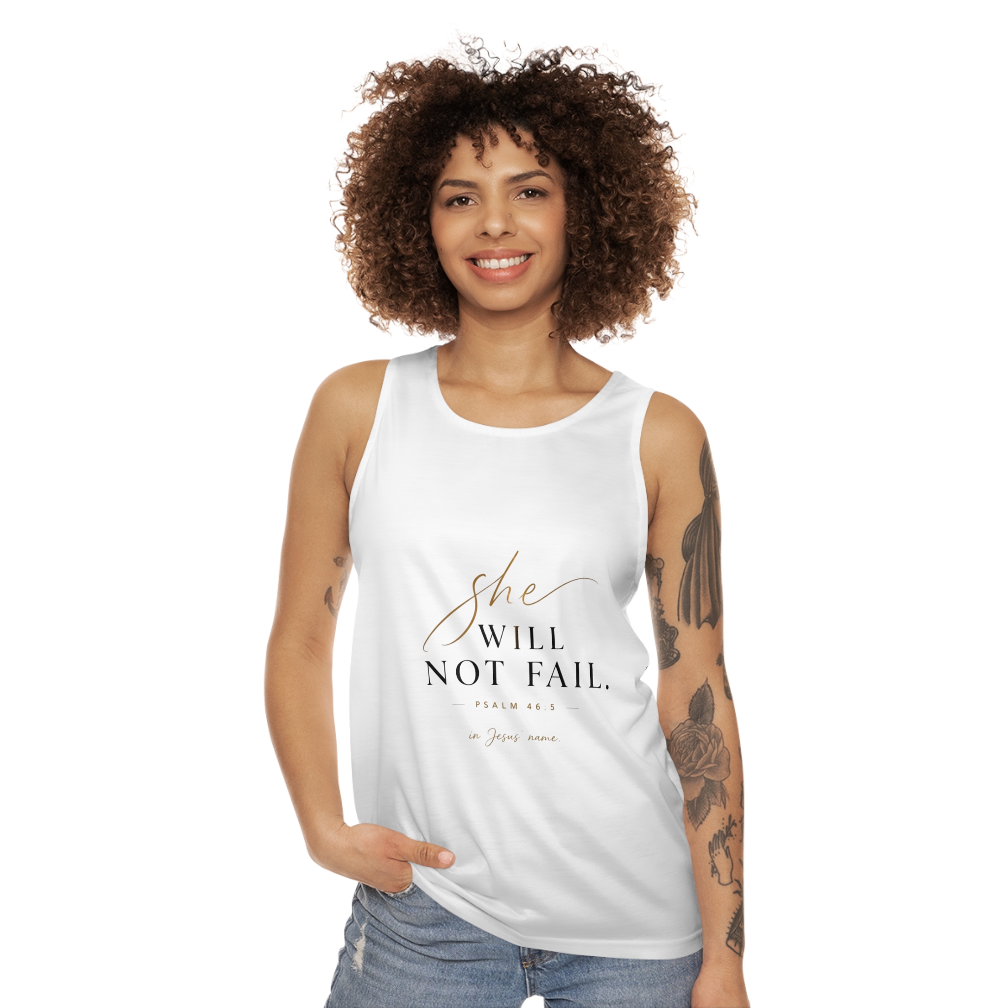 Faith-Based Tank Top — “She Will Not Fail” Psalm 46:5 Scripture Tank - Image 4