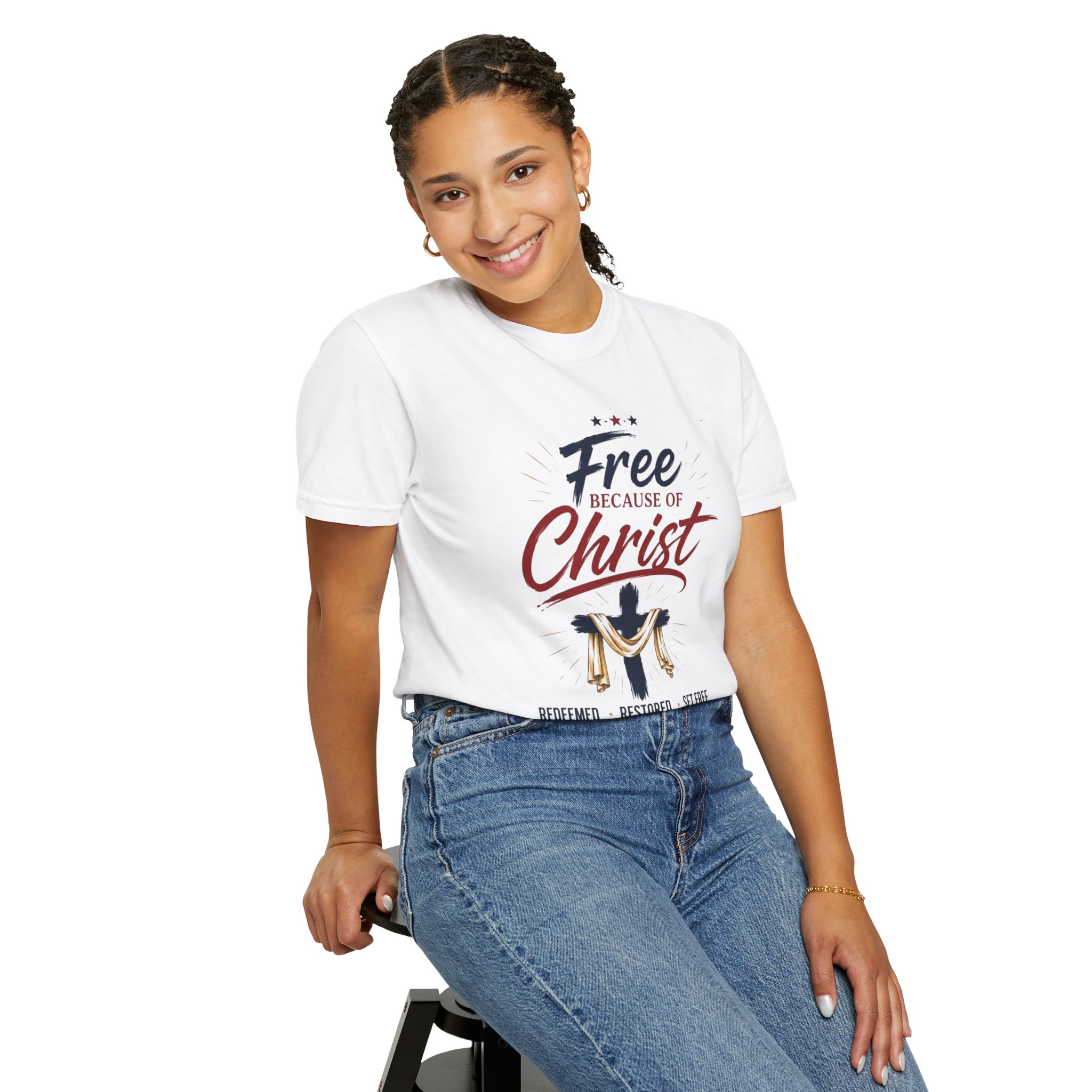 Free Because of Christ T-Shirt — Christian Faith / Galatians 5:1 Inspirational Tee - Image 6