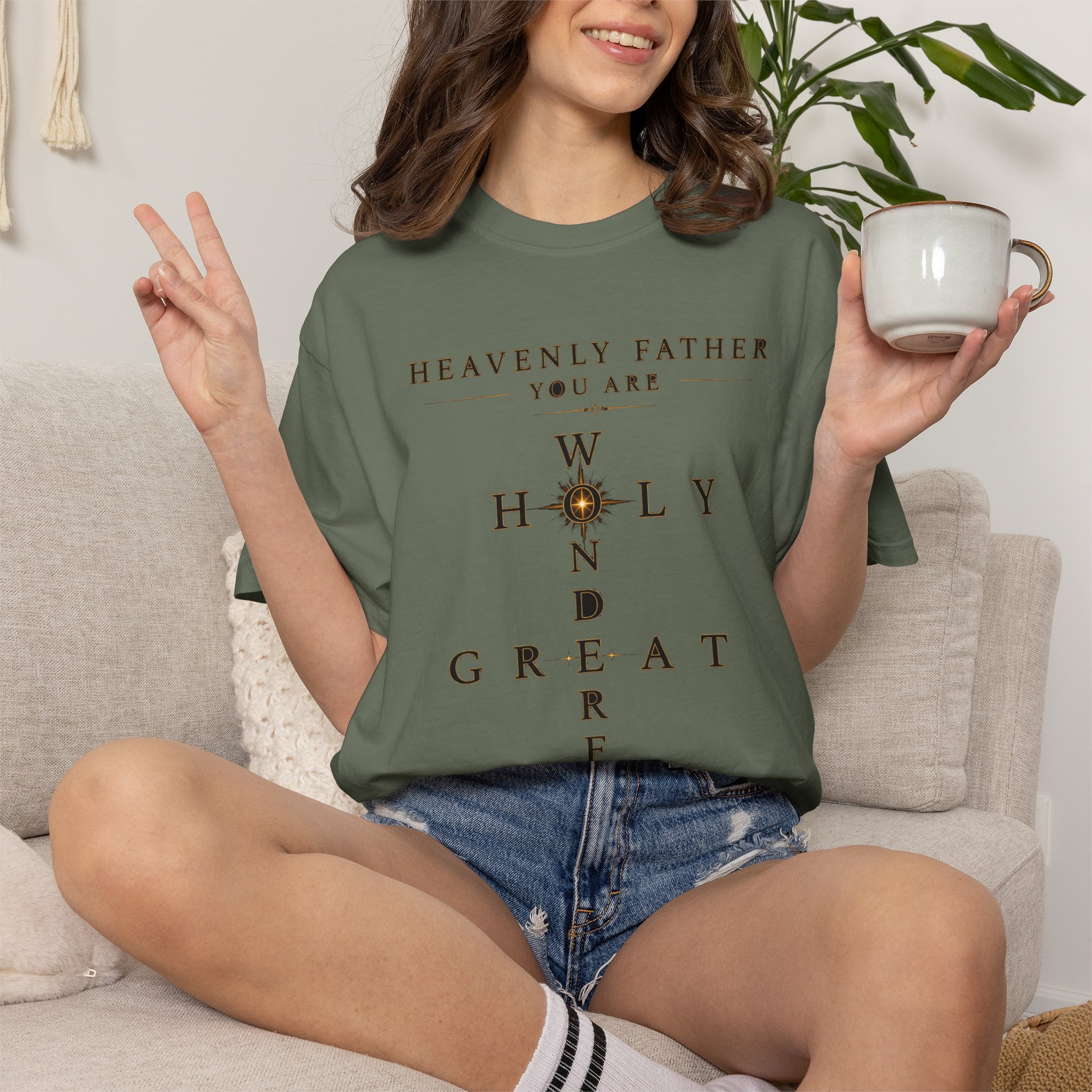 Heavenly Father Cross T‑Shirt — "You Are Wonderful, Holy, Great" Christian Faith Tee - Image 17