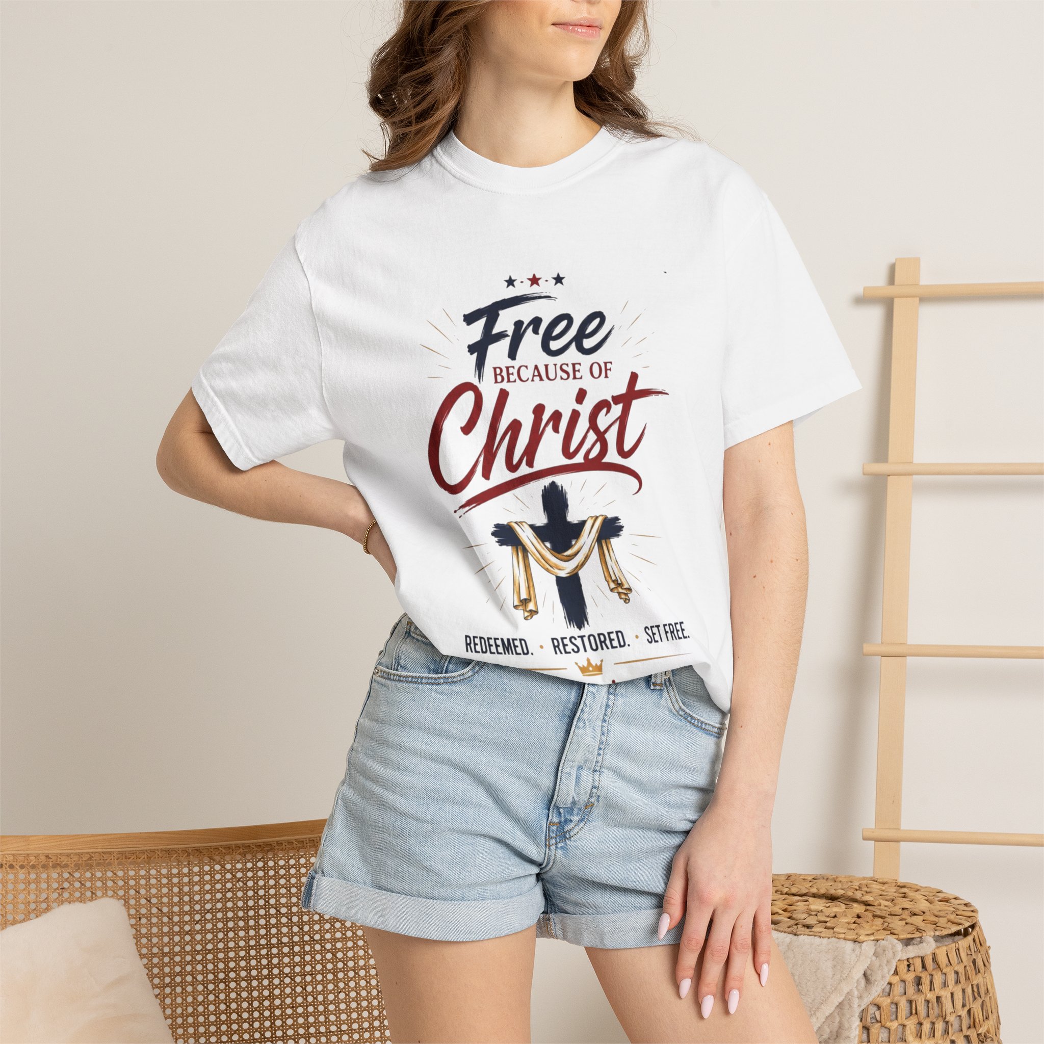Free Because of Christ T-Shirt — Christian Faith / Galatians 5:1 Inspirational Tee - Image 5
