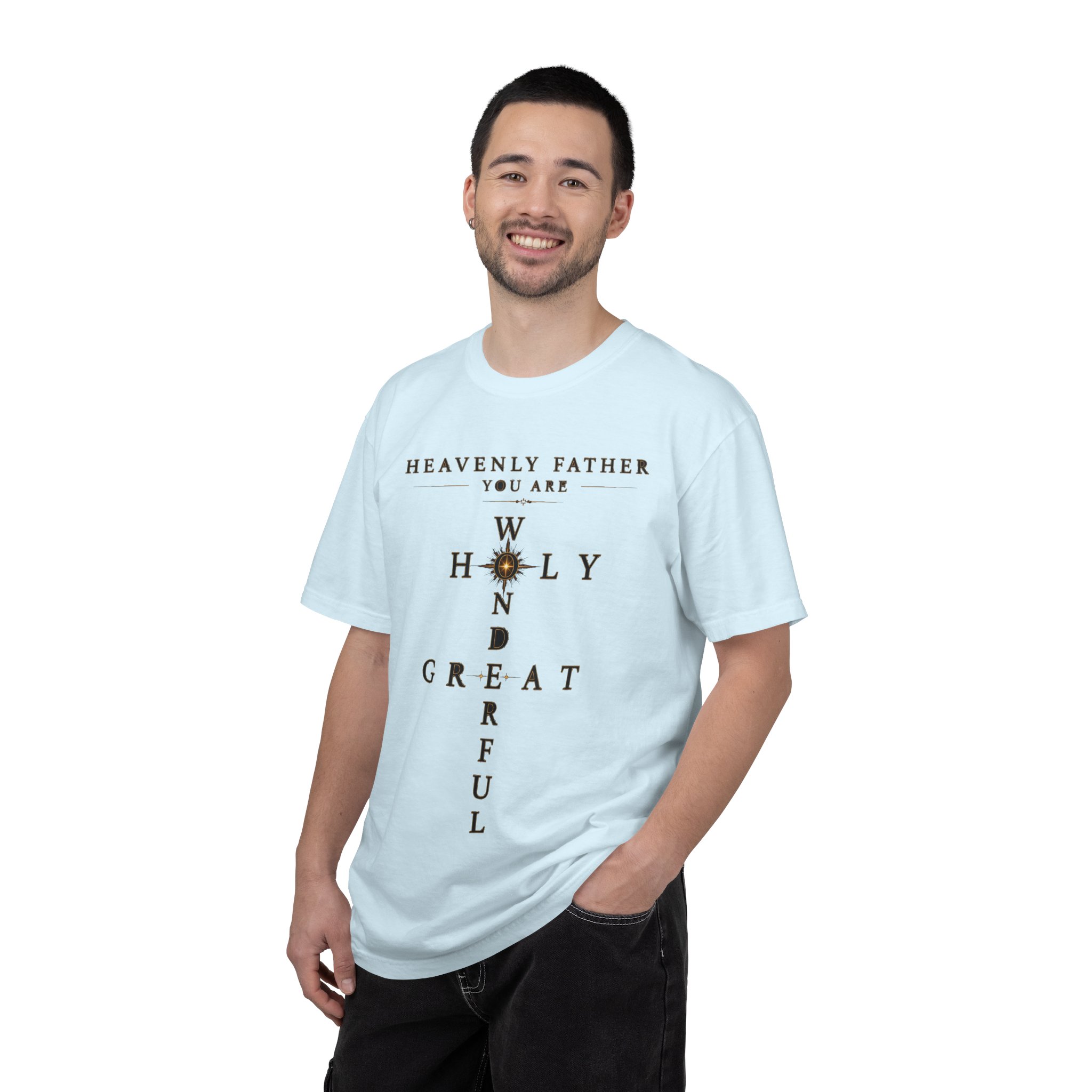 Heavenly Father Cross T‑Shirt — "You Are Wonderful, Holy, Great" Christian Faith Tee - Image 2
