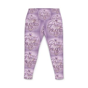 Pretty and Prayed up women’s yoga pants, purple